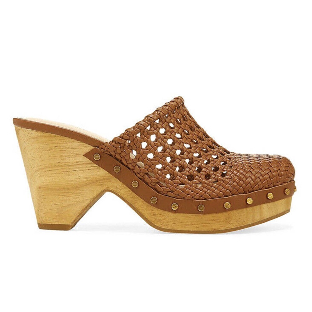 Veronica Beard Hardie Woven Clog Leather Platform Size US 11 Hazelwood Brown